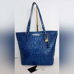 Brahmin Medium Asher Croc Embossed Leather Tote Purse, Cobalt Blue